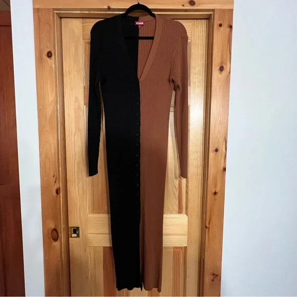STAUD | Dresses | Staud Shoko Sweater Dress Tan Black Size Large | Poshmark